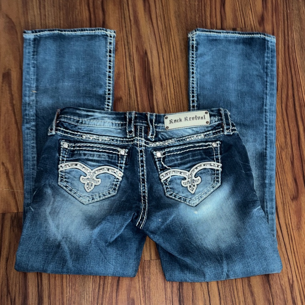 Rock Revival Women's Dark Blue Distressed Bootcut Jeans